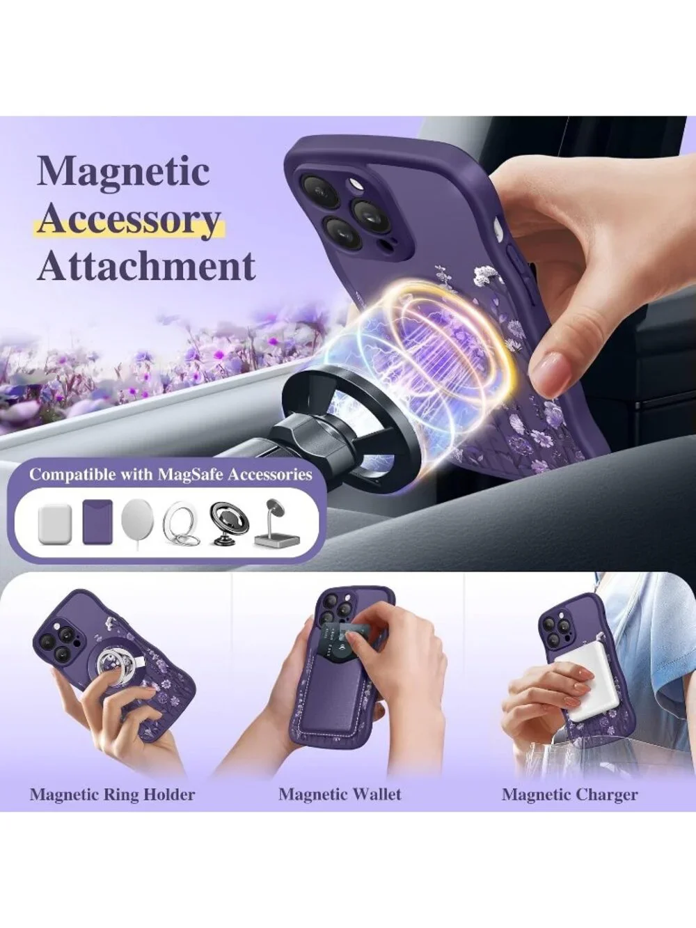 iPhone 14 Pro Floratopia/Deep Purple Compatible with MagSafe Translucent Case